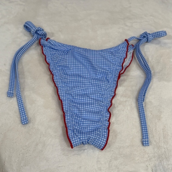 New! Frankies Bikinis xPink Reign Bikini Bottom Marina Gingham Blue 31532 - Picture 7 of 10